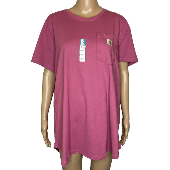 Women's 2X Carhartt Force Relaxed Fit Midweight Pocket T-Shirt Pink NEW - Picture 1 of 7